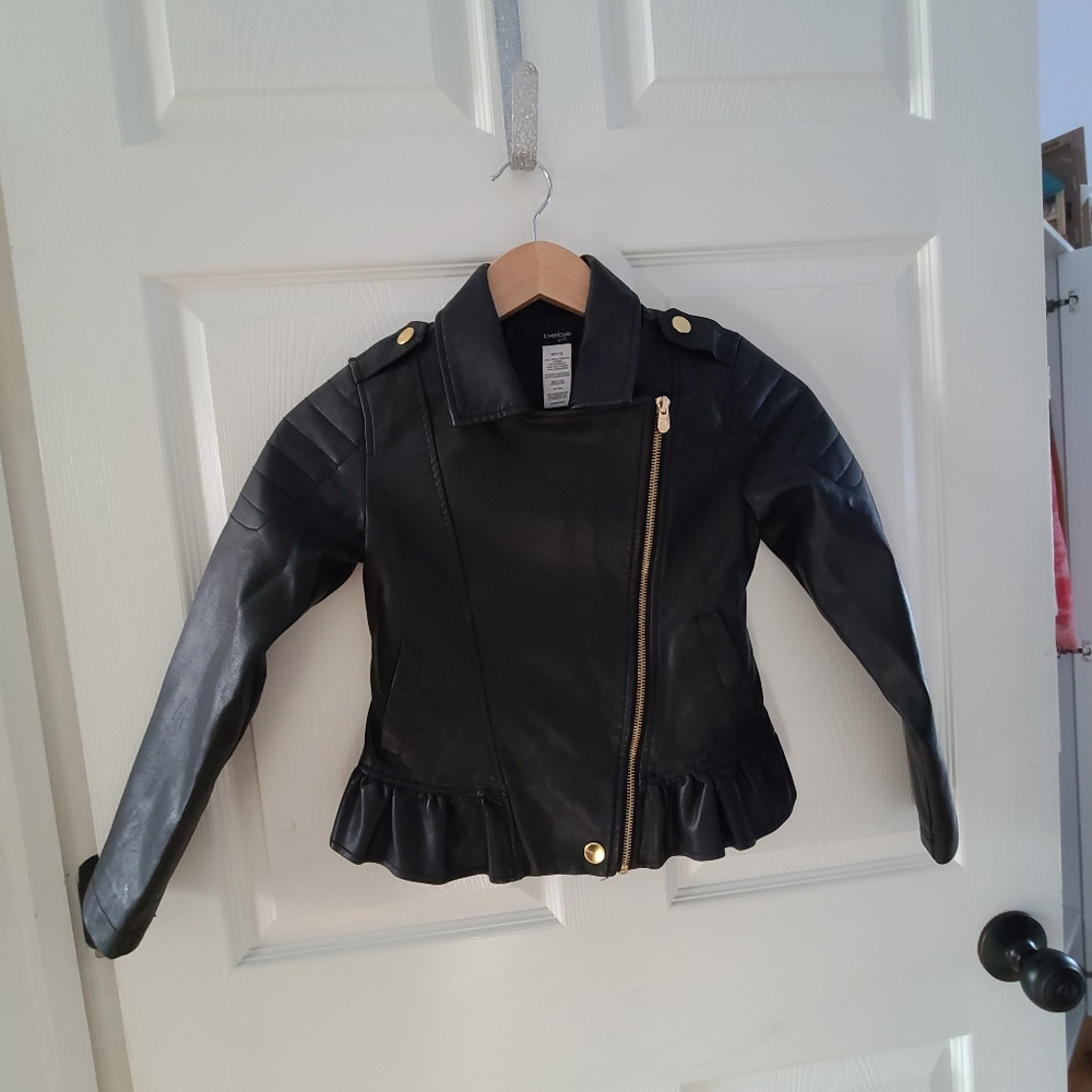 Faux leather kids coat